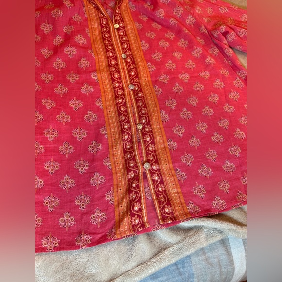 J. Jill Orange Pink Paisley long sleeved peasant top Blouse Boho Medium Petite - Picture 10 of 10